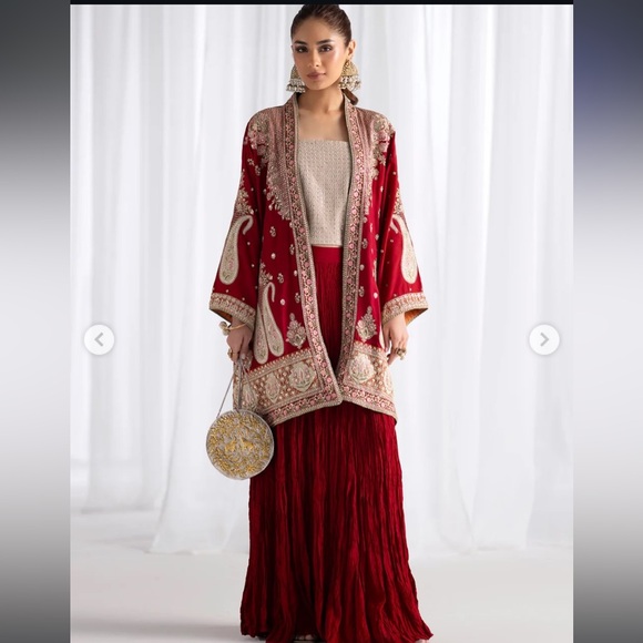 Ethnc Dresses & Skirts - Embroidered Red Statement Jacket & Skirt Set